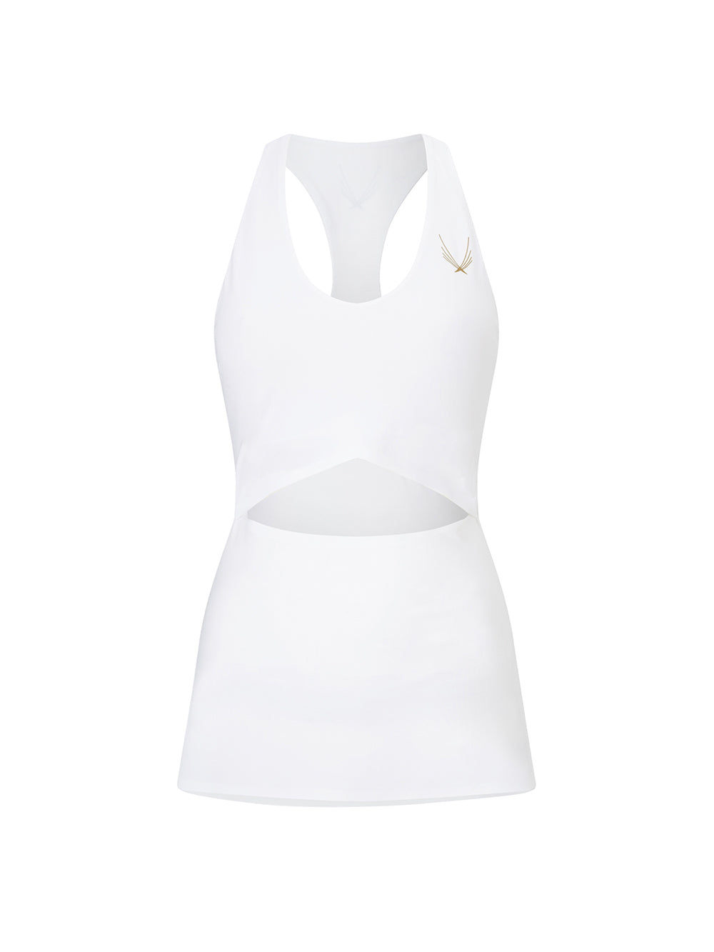 white racer back gym top with built in bra and cut out