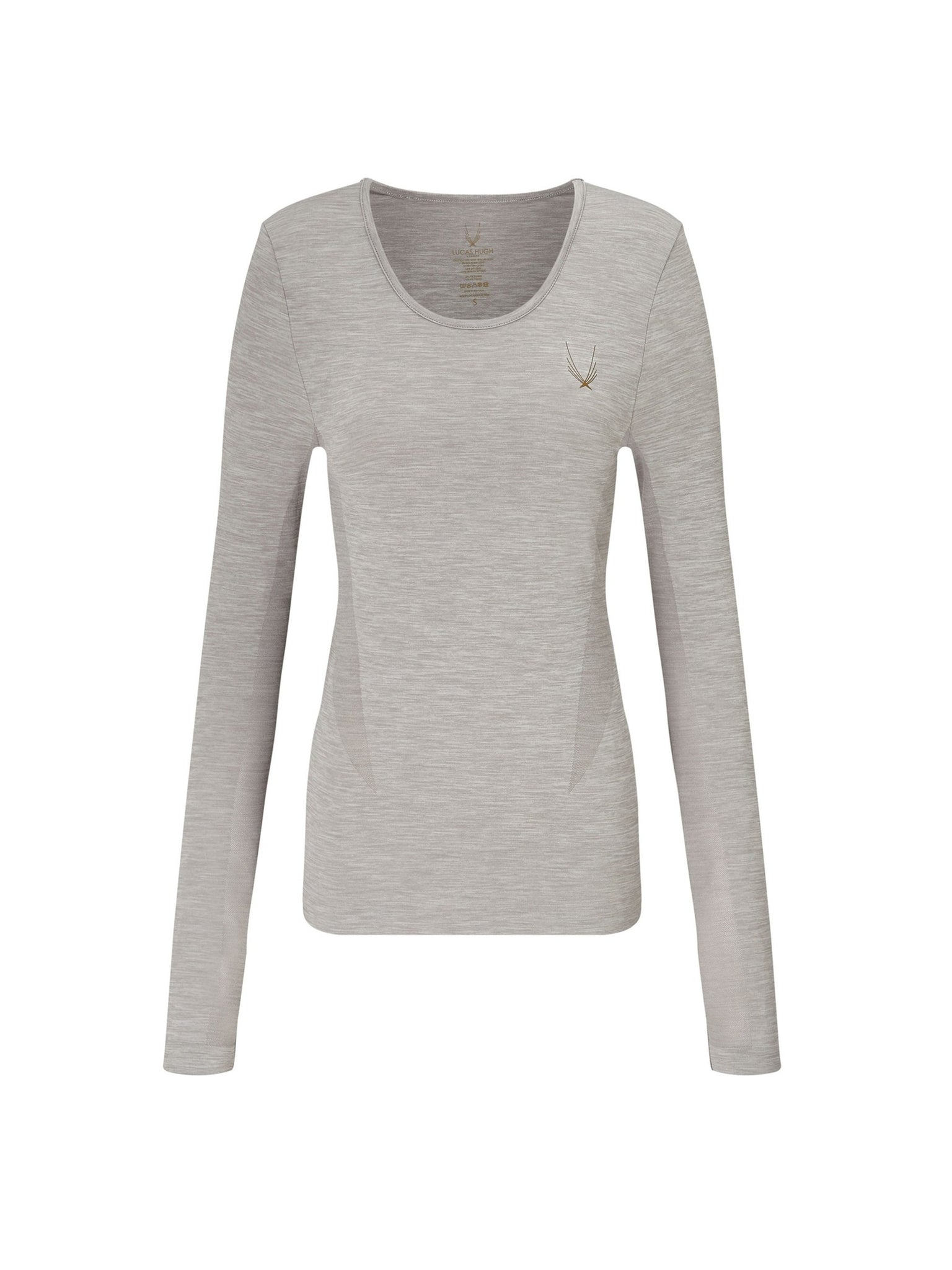 seamless long sleeve gym top in grey marl with thumb holes for running